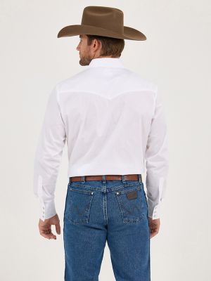 Wrangler® Western Snap Shirt - Long Sleeve Solid Broadcloth in White