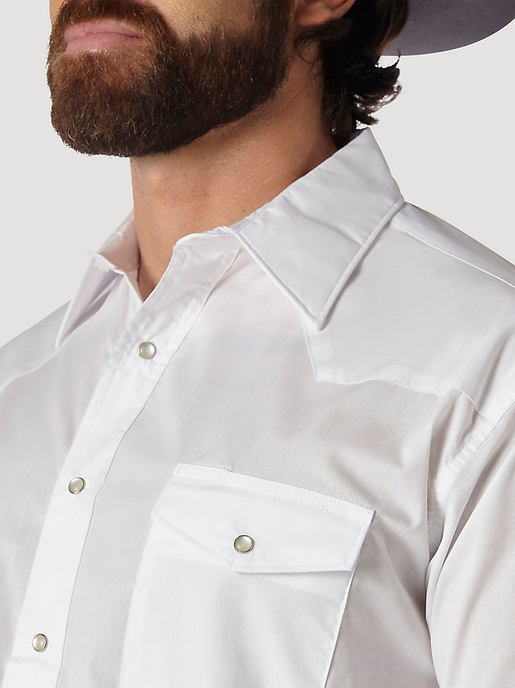 Wrangler® Western Snap Shirt - Long Sleeve Solid Broadcloth in White alternative view 2