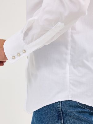 Wrangler® Western Snap Shirt - Long Sleeve Solid Broadcloth in White alternative view 3