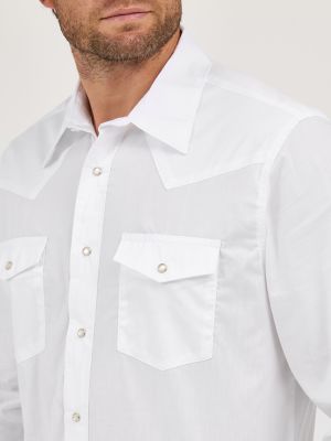 Wrangler® Western Snap Shirt - Long Sleeve Solid Broadcloth in White alternative view 4