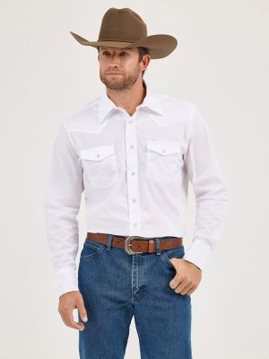 Wrangler® Western Snap Shirt - Long Sleeve Solid Broadcloth in White