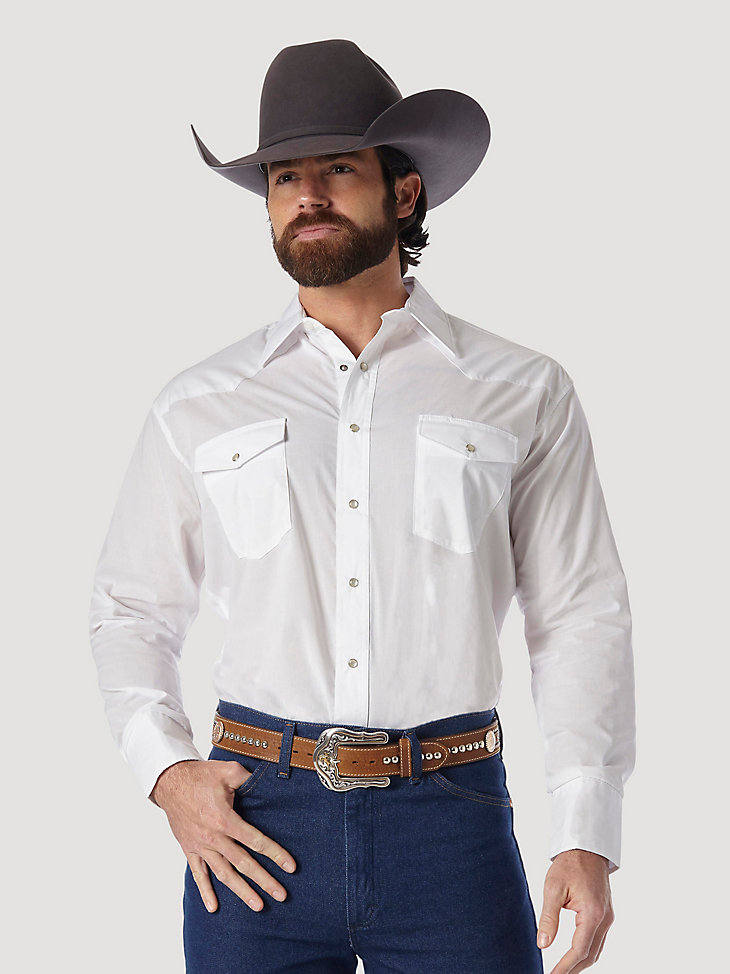Wrangler® Western Snap Shirt - Long Sleeve Solid Broadcloth in White main view