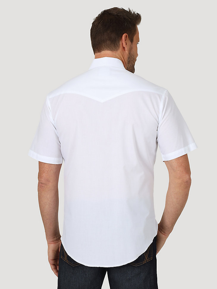 Men's Wrangler® Short Sleeve Solid Western Snap Sport Shirt in White alternative view
