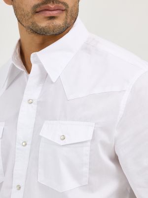 Men's Wrangler® Short Sleeve Solid Western Snap Sport Shirt in White