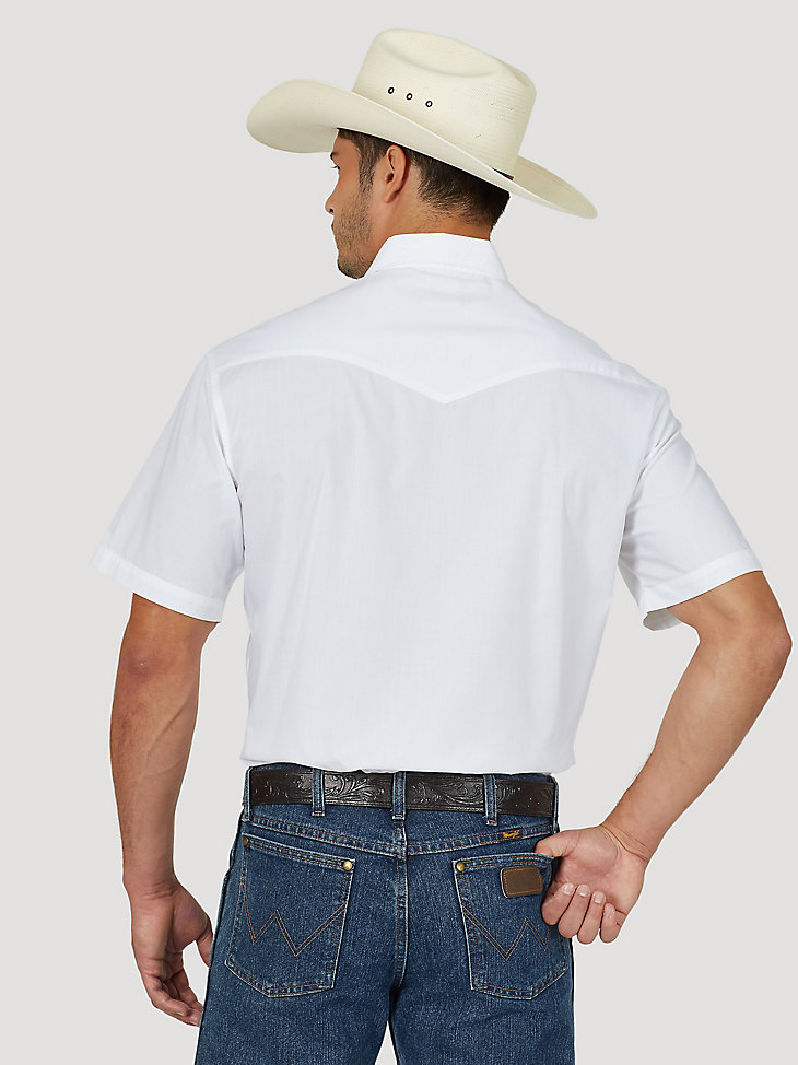 Men's Wrangler® Short Sleeve Solid Western Snap Sport Shirt in White alternative view 4