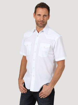 Men's Wrangler® Short Sleeve Solid Western Snap Sport Shirt in White