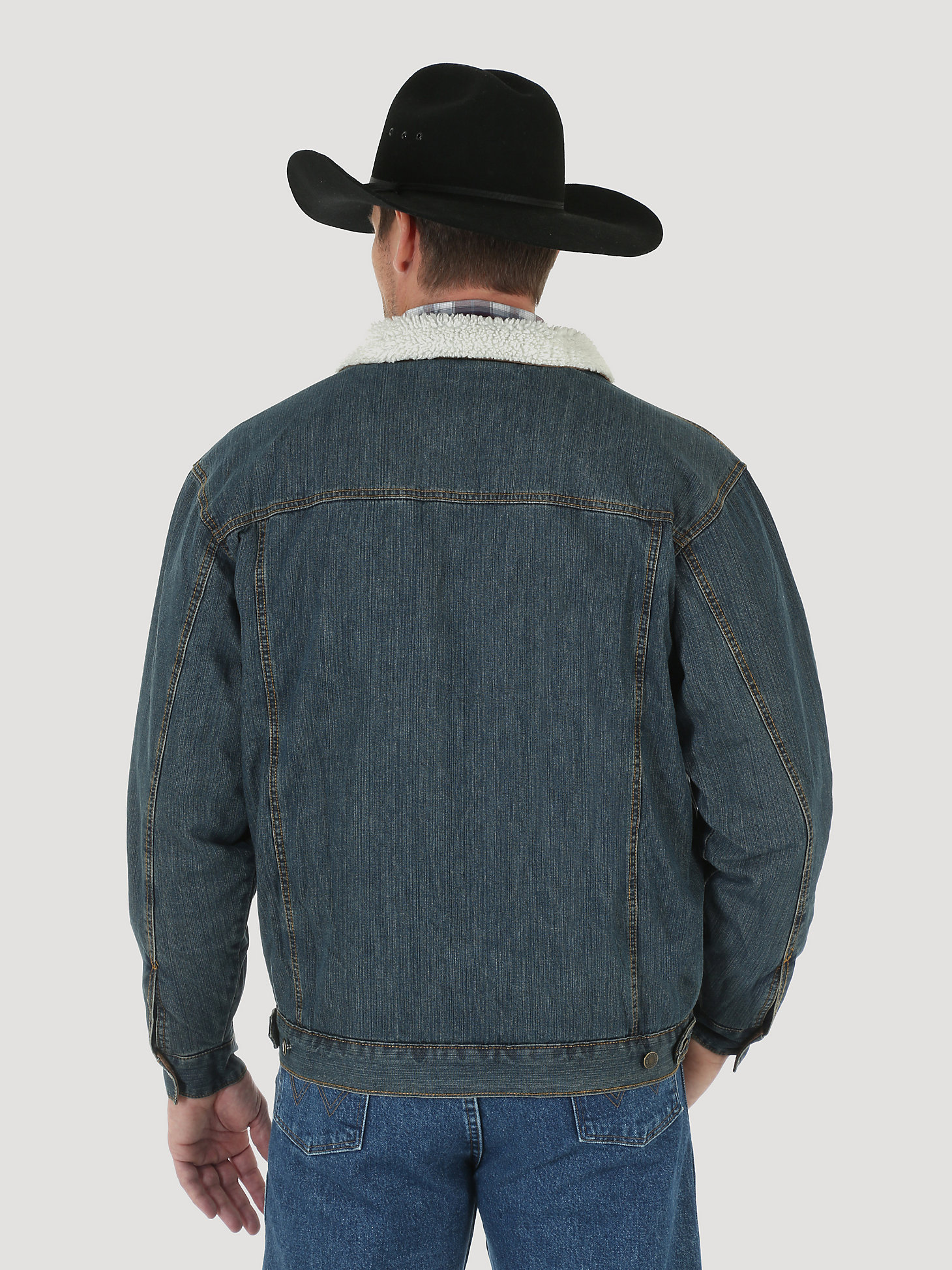 Wrangler® Western Styled Sherpa Lined Denim Jacket in Rustic alternative view 3