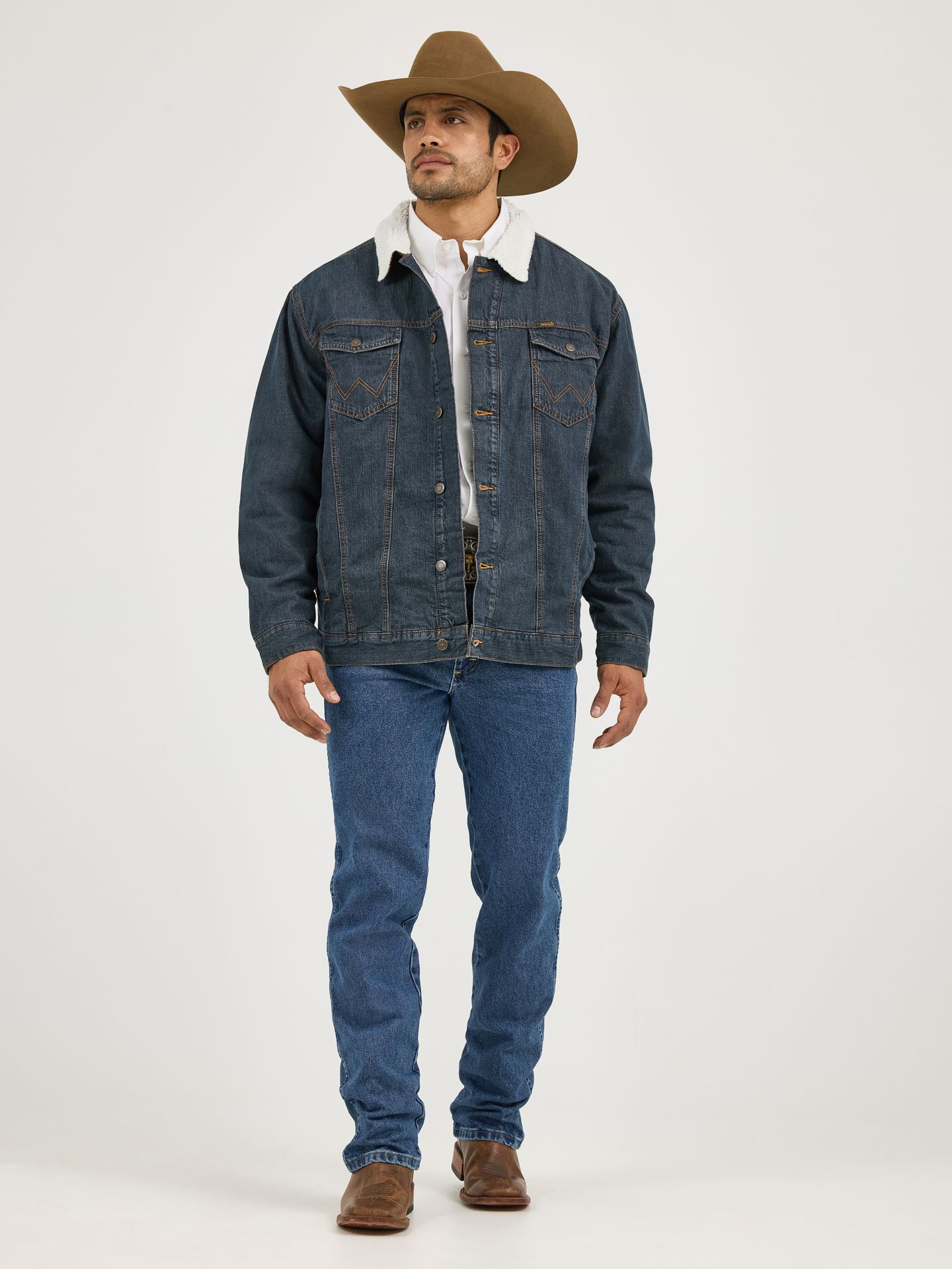 Мужская куртка Wrangler Western Sherpa Lined Denim Trucker, цвет: Rustic — фото 4