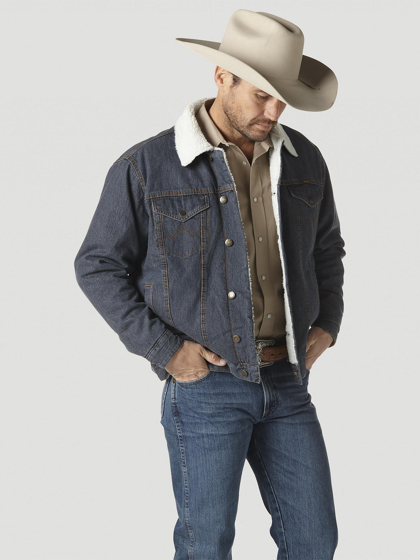 Wrangler® Western Styled Sherpa Lined Denim Jacket in Rustic main view