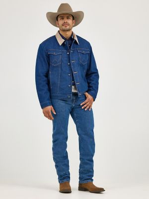 Mens jean jacket 2024 with wool collar