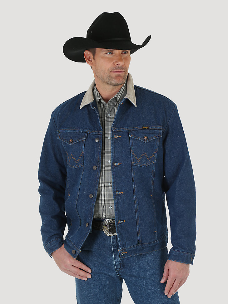 Men's Wrangler® Blanket Lined Corduroy Collar Denim Jacket in Prewashed Indigo alternative view 2