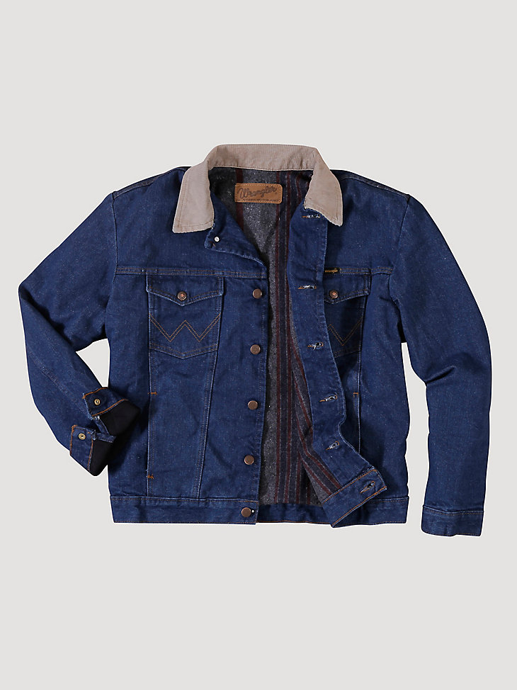 Men's Wrangler® Blanket Lined Corduroy Collar Denim Jacket (Big & Tall) in Prewashed Indigo alternative view 3