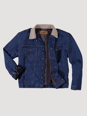 Men's Wrangler® Blanket Lined Corduroy Collar Denim Jacket (Big & Tall) in Prewashed Indigo