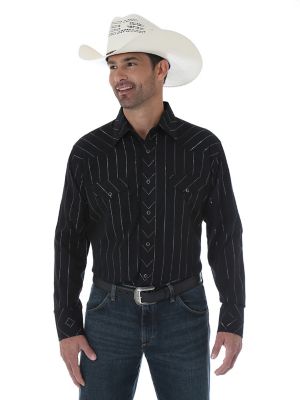 Silver Edition® Western Long Sleeve Spread Collar Striped Shirt -Black ...