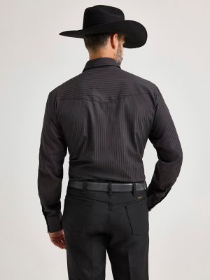 Wrangler® Western Long Sleeve Western Snap Dobby Stripe Shirt in Black alternative view 3