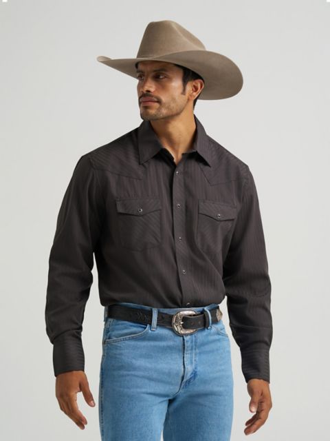 Мужские рубашки Wrangler Western Long Sleeve Western Snap Dobby Stripe Shirt