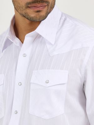Wrangler&reg; Western Long Sleeve Western Snap Dobby Stripe Shirt in White