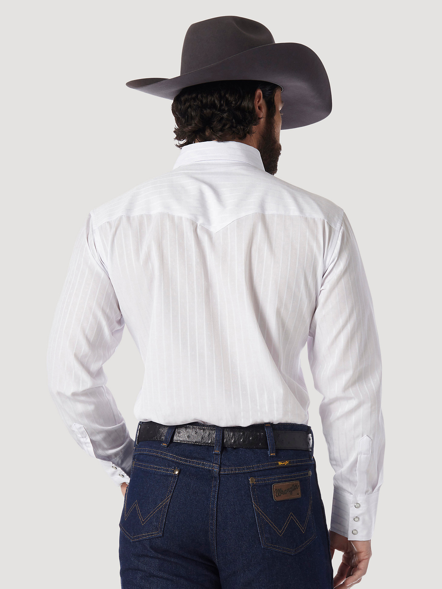 Wrangler® Western Long Sleeve Western Snap Dobby Stripe Shirt in White alternative view 1