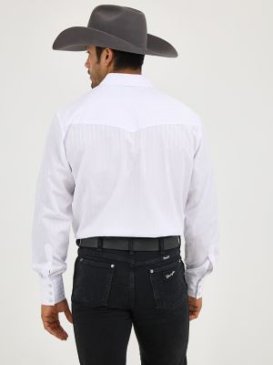 Wrangler&reg; Western Long Sleeve Western Snap Dobby Stripe Shirt in White