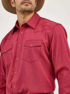 Wrangler&reg; Western Long Sleeve Western Snap Dobby Stripe Shirt in Wine