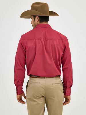 Wrangler&reg; Western Long Sleeve Western Snap Dobby Stripe Shirt in Wine