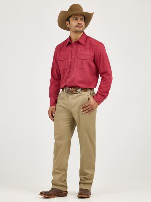 Wrangler&reg; Western Long Sleeve Western Snap Dobby Stripe Shirt in Wine