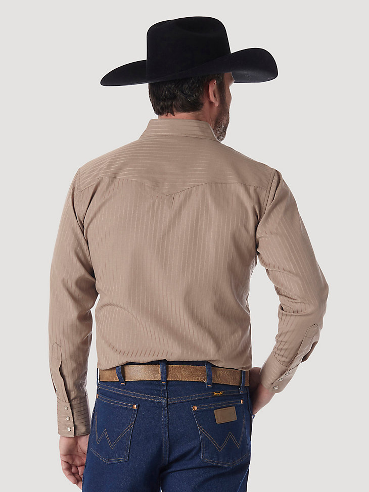 Wrangler® Western Long Sleeve Western Snap Dobby Stripe Shirt in Tan (Dark) alternative view