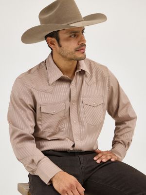 Men's Wrangler Red/Tan Pearl Snap Long Sleeve Shirt