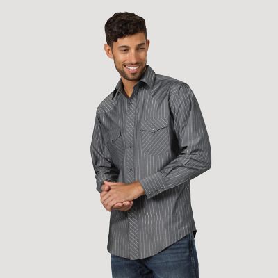 Wrangler Men's Long Sleeve Western Snap Dobby Stripe Shirt - Black,M