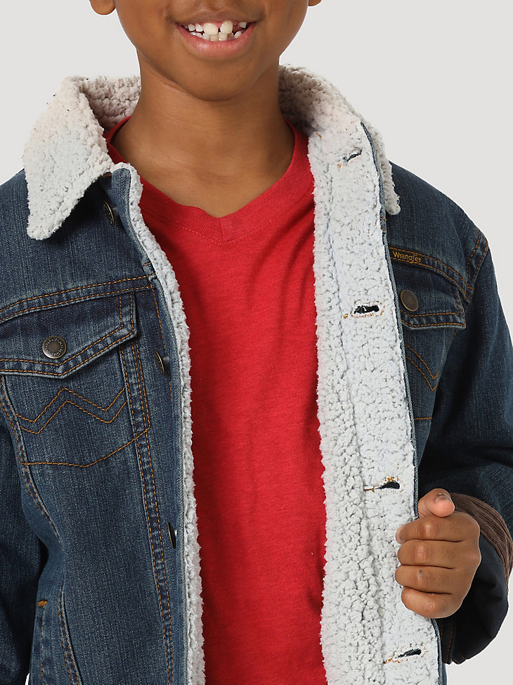 Boy's Wrangler® Western Styled Sherpa Lined Denim Jacket Rustic