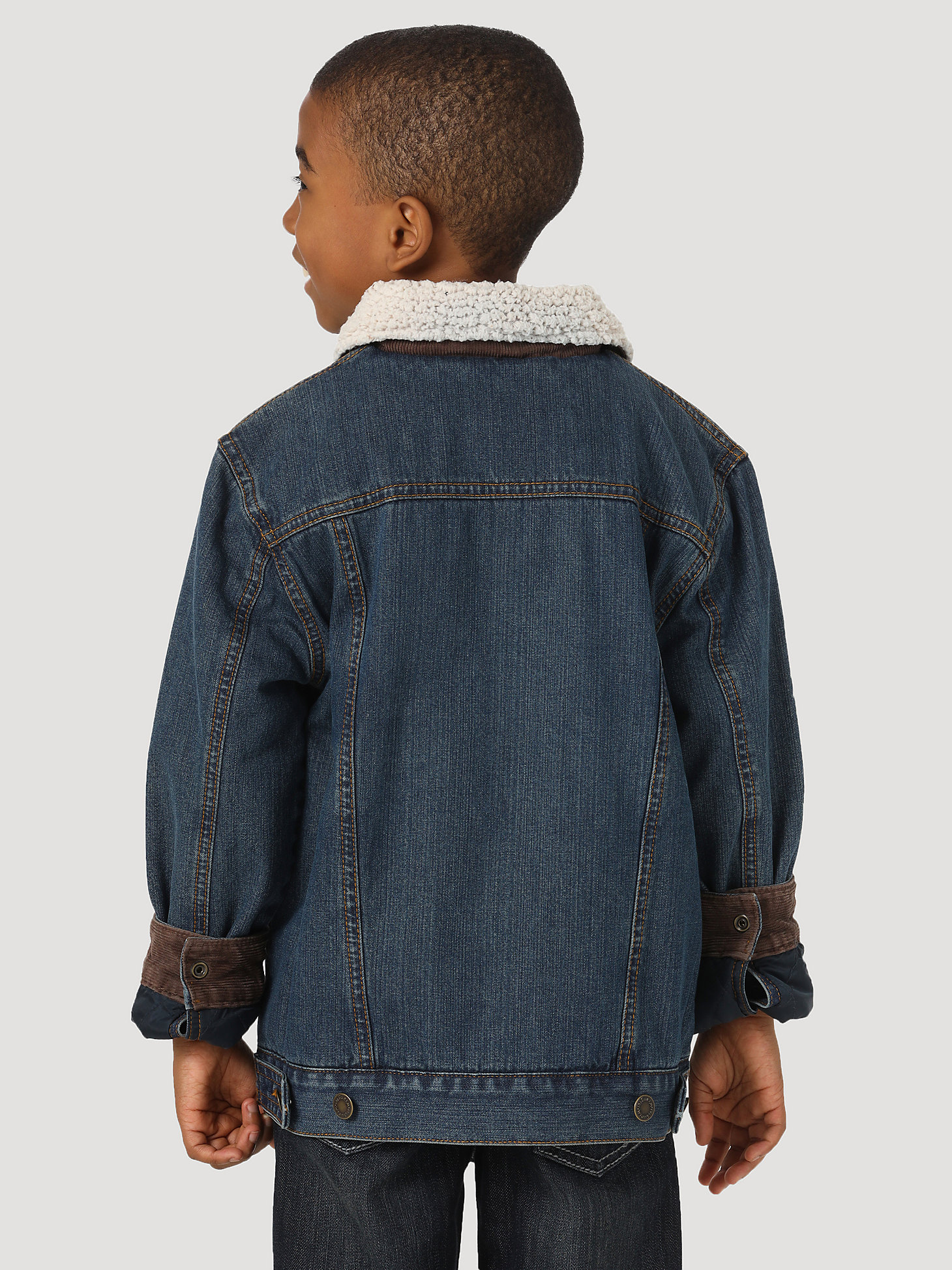 Boy’s Wrangler® Western Styled Sherpa Lined Denim Jacket Rustic in Rustic Blue alternative view 5