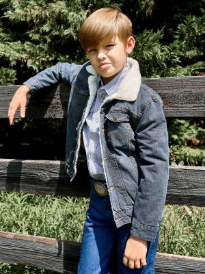 Boy’s Wrangler® Western Styled Sherpa Lined Denim Jacket Rustic in Rustic  Blue