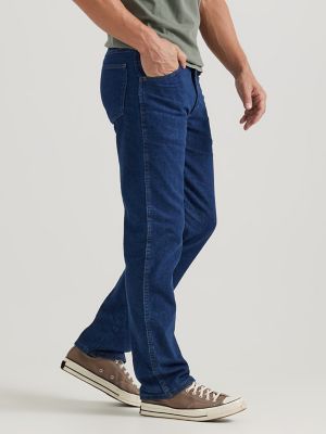 Regular fit washed jeans in dark blue denim