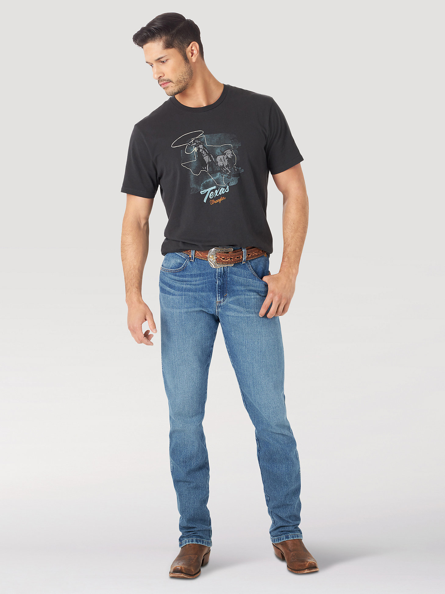 Men's Wrangler Rooted Collection™ Slim Fit Straight Leg Jean with Texas Cotton in Blue alternative view 1