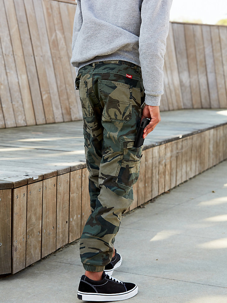 Mens Elasticated Waist Cargo Pants Tapered Trousers Camo Outdoor Jogger Pants 