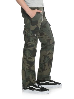 Boy's Slim Straight Stretch Cargo Pant (8-16) in Forest Green Camo