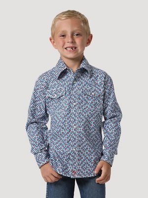 Boy's Wrangler® 20X® Advanced Comfort Western Snap Print Shirt Boys Shirts by Wrangler®