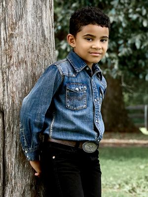 Boy's Cowboy Cut® Long Sleeve Work Western Denim Snap Shirt