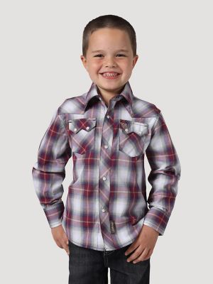 Boy's Wrangler Retro® Western Snap Plaid Shirt with Front Sawtooth ...