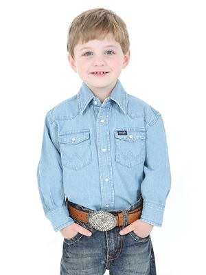 Gioberti Little Boys Casual Western Solid Long Sleeve Shirt with Pearl Snaps, Light Blue 8 / Light Blue