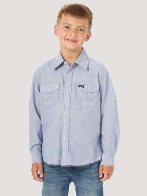Gioberti Little Boys Casual Western Solid Long Sleeve Shirt with Pearl Snaps, Turquoise 6 / Turquoise