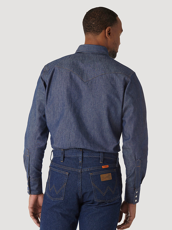 Wrangler® FR Flame Resistant Long Sleeve Denim Work Shirt in Denim alternative view