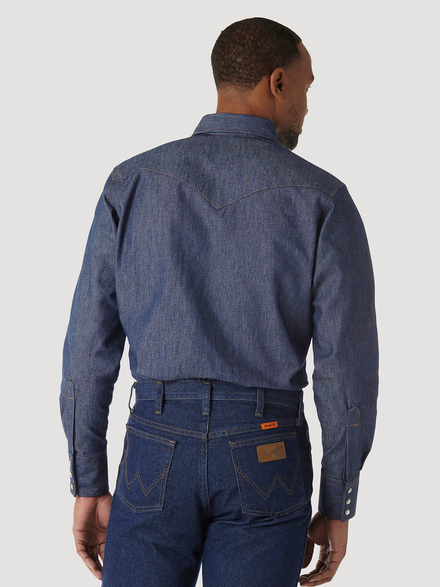 Wrangler® FR Flame Resistant Long Sleeve Denim Work Shirt in Denim alternative view 1
