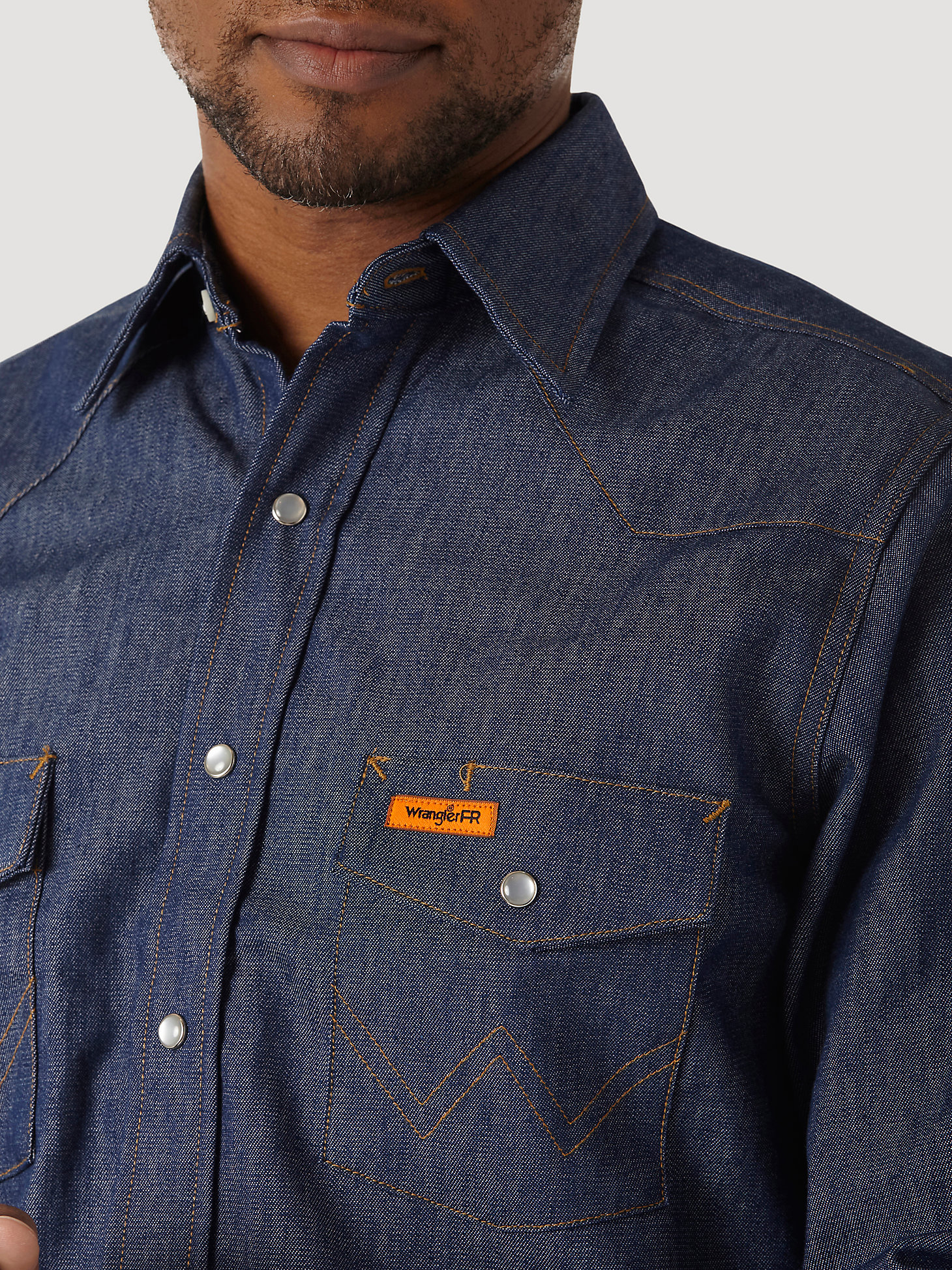 Wrangler® FR Flame Resistant Long Sleeve Denim Work Shirt in Denim alternative view 2