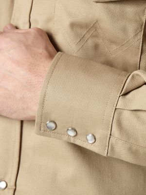 Wrangler - Flame Resistant Long Sleeve Twill Work Shirt - Khaki