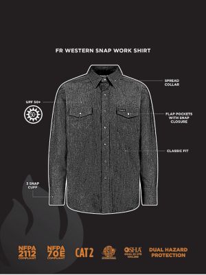 Wrangler® FR Flame-Resistant Long Sleeve Western Snap Solid Twill