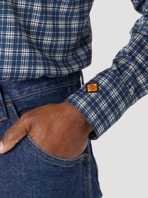 Men's Wrangler® FR Flame Resistant Long Sleeve Western Snap Plaid Shirt in Blue/Black alternative view 4