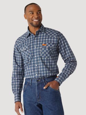 Men's Wrangler® FR Flame Resistant Long Sleeve Western Snap Plaid Shirt ...