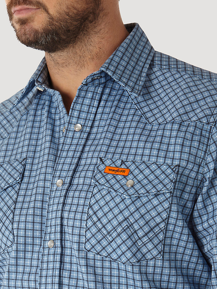 Men's Wrangler® FR Flame Resistant Long Sleeve Western Snap Plaid Shirt