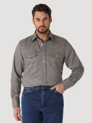 Wrangler - Flame Resistant Long Sleeve Twill Work Shirt - Khaki